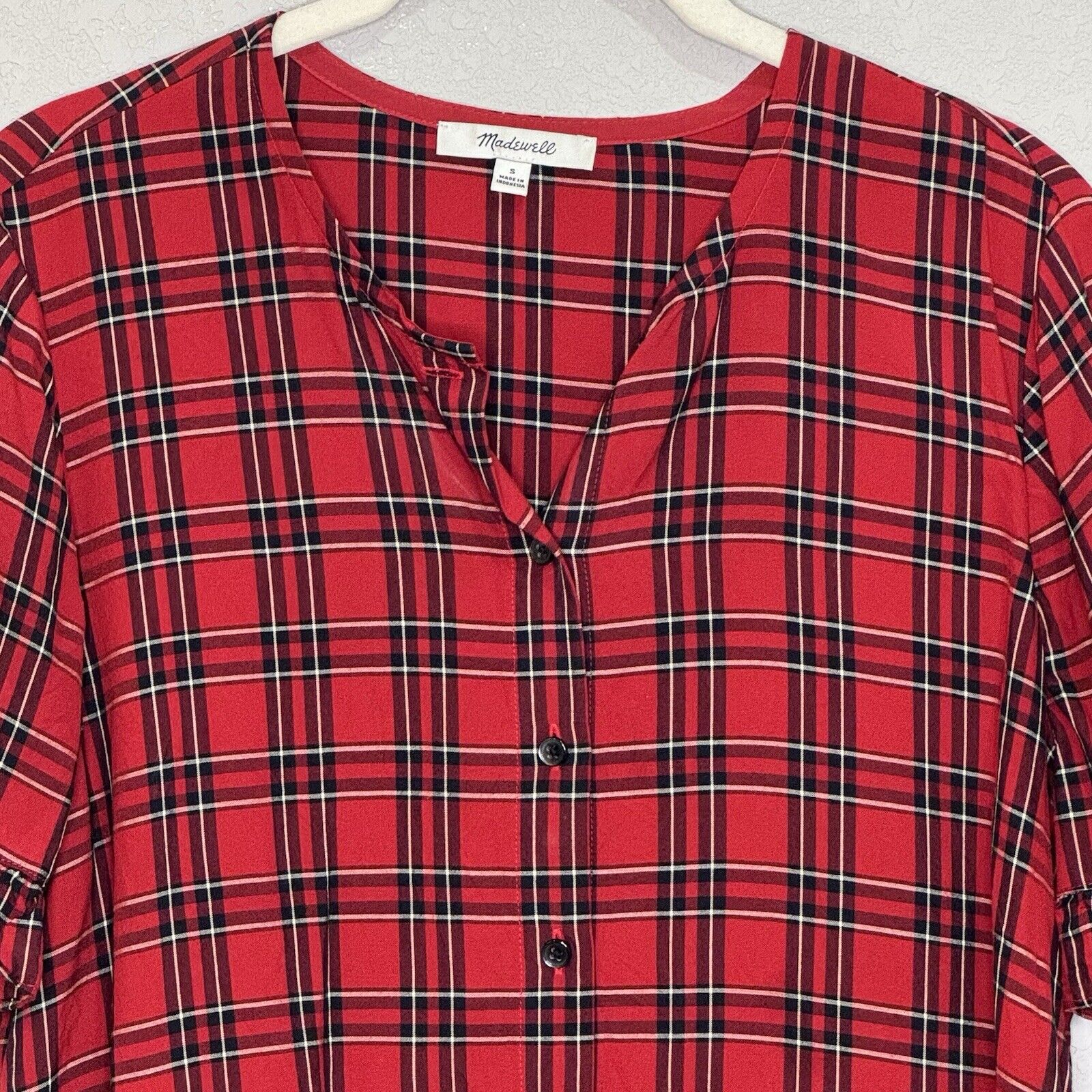 Madewell Blouse Top Size Small Clanton Red Plaid Ruffle - Hem - Flair - Style