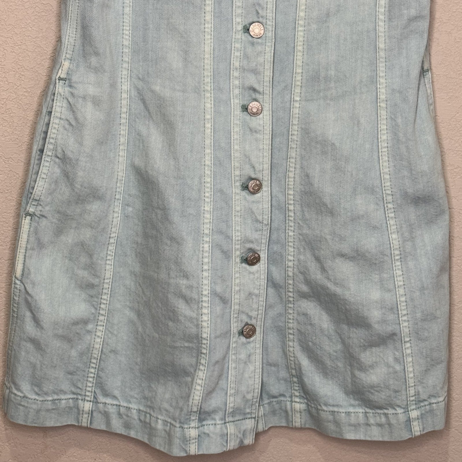 Madewell Dress Womens 2 Blue Denim Button Front Sleeveless Pockets Mini Utility - Flair - Style