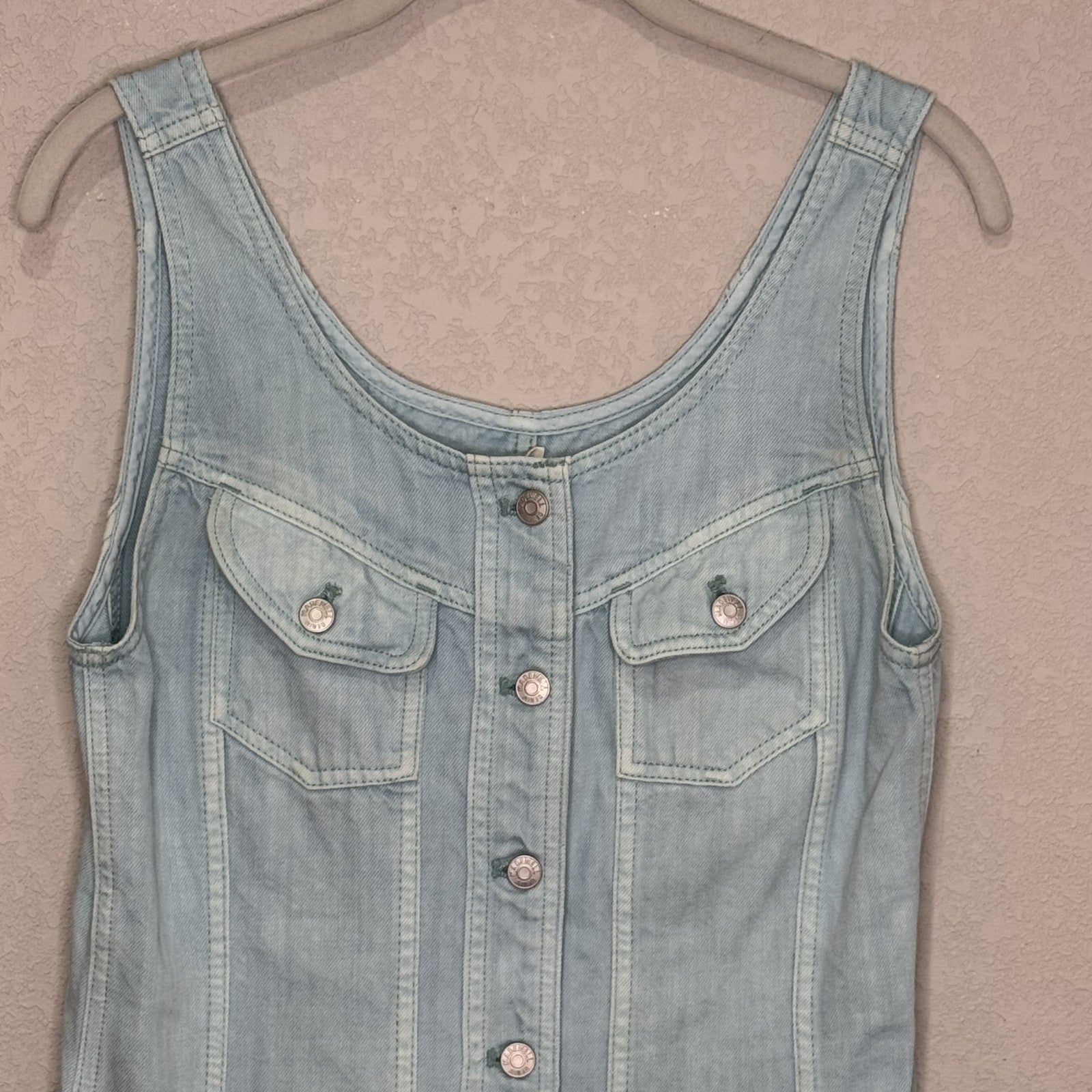 Madewell Dress Womens 2 Blue Denim Button Front Sleeveless Pockets Mini Utility - Flair - Style