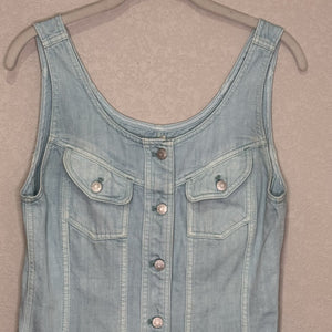 Madewell Dress Womens 2 Blue Denim Button Front Sleeveless Pockets Mini Utility - Flair - Style
