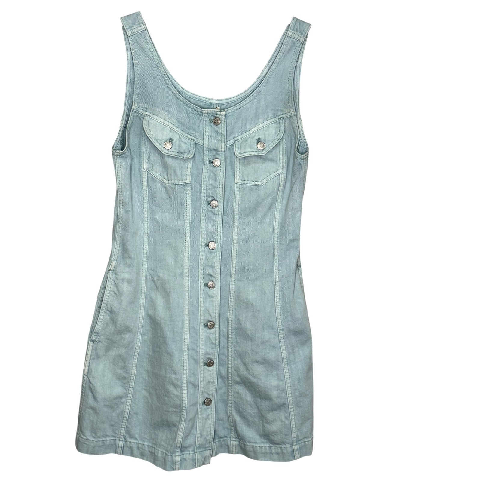 Madewell Dress Womens 2 Blue Denim Button Front Sleeveless Pockets Mini Utility - Flair - Style