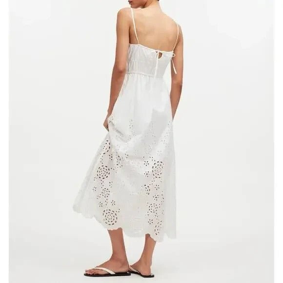 Madewell Embroidered Midi Dress Size 2 White Poplin NEW $168 Sun Dress Sundress - Flair - Style