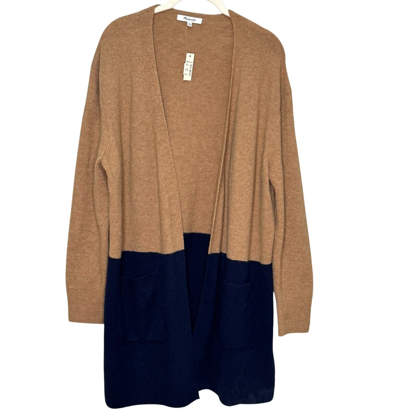 Madewell Kent Colorblock Cardigan Sweater Size Medium in Coziest Yarn Blue Tan - Flair - Style