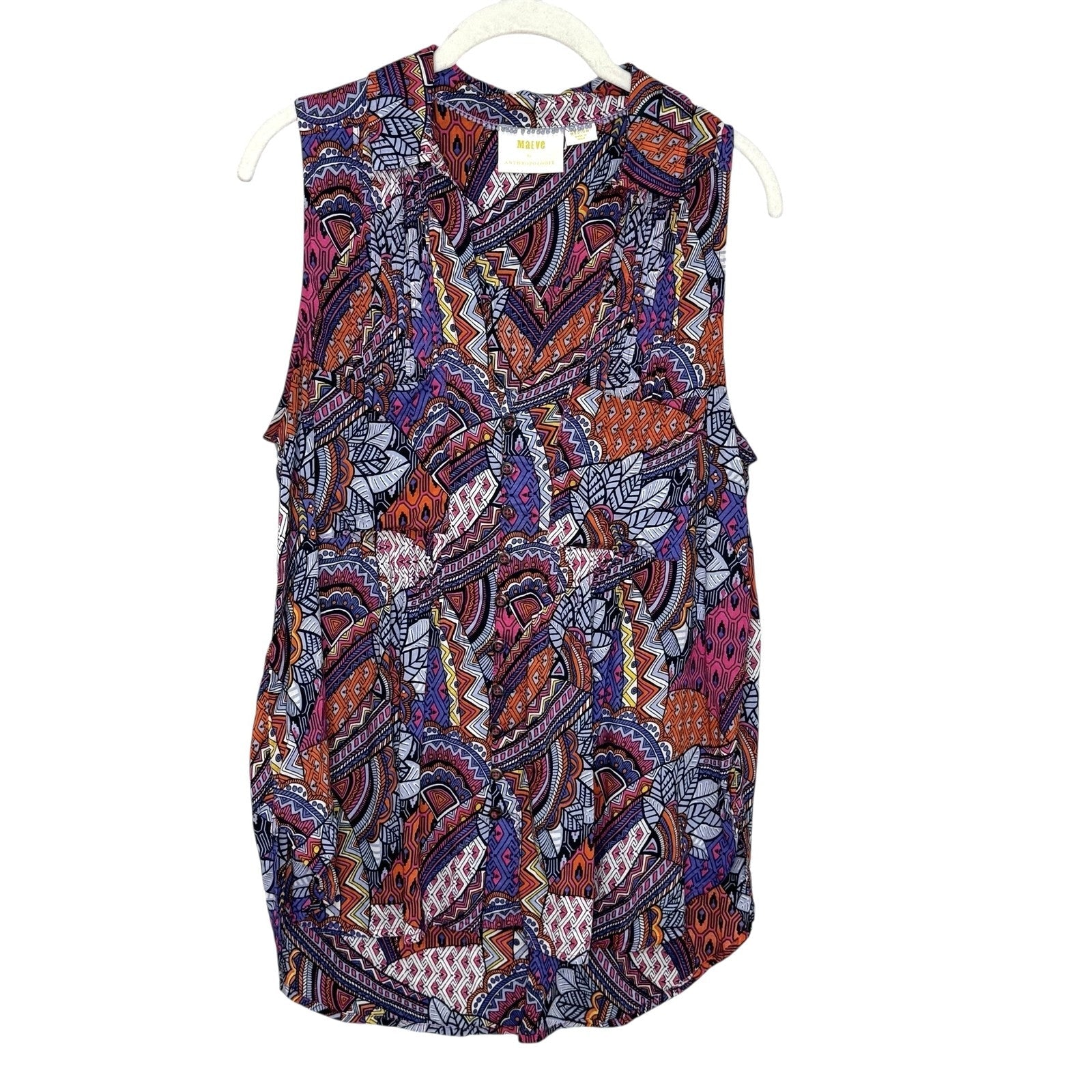 Maeve Anthropologie Top Womens Medium Button Front Sleeveless Boho Print Blouse - Flair - Style