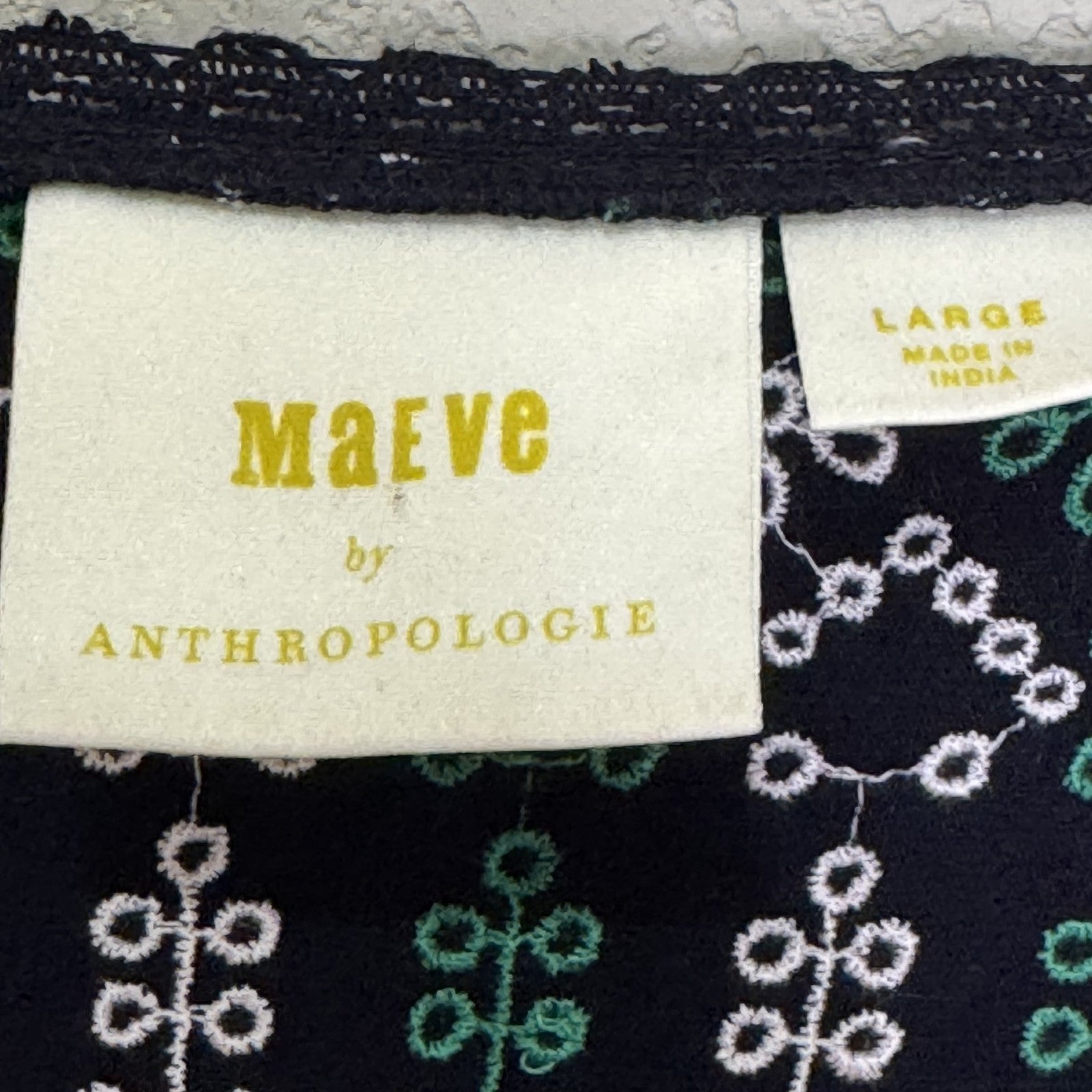Maeve by Anthropologie Cammie Tank Top Large Black Green White Embroidered Boho - Flair - Style