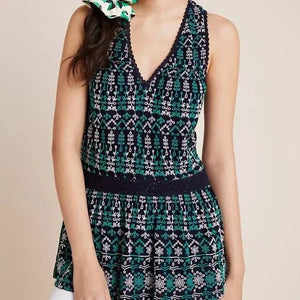 Maeve by Anthropologie Cammie Tank Top Large Black Green White Embroidered Boho - Flair - Style