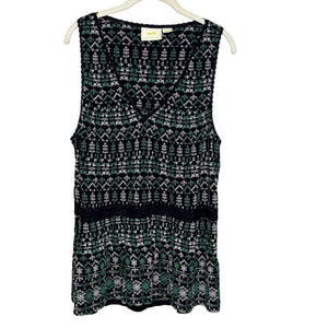 Maeve by Anthropologie Cammie Tank Top Large Black Green White Embroidered Boho - Flair - Style