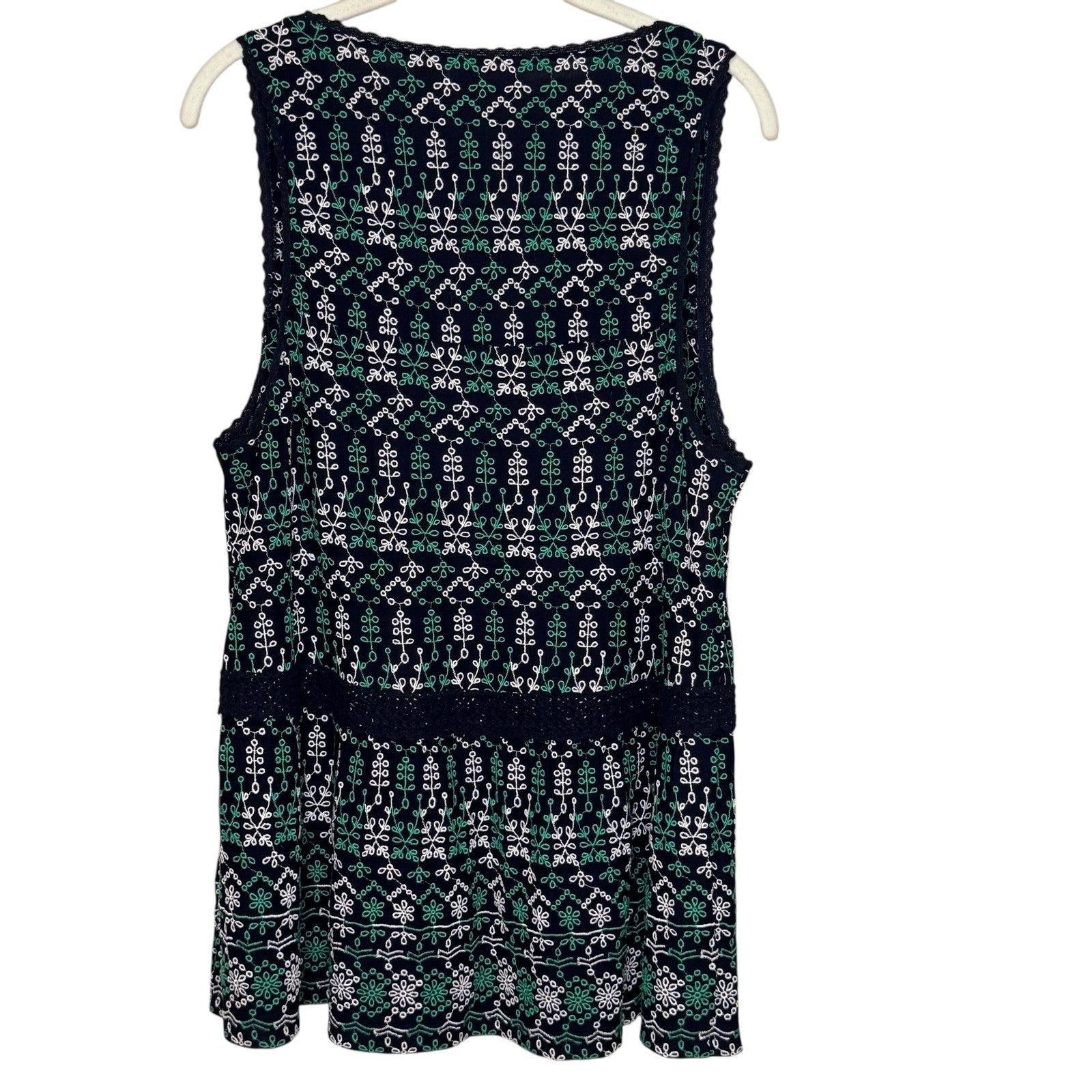 Maeve by Anthropologie Cammie Tank Top Large Black Green White Embroidered Boho - Flair - Style
