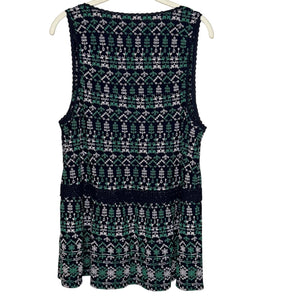 Maeve by Anthropologie Cammie Tank Top Large Black Green White Embroidered Boho - Flair - Style