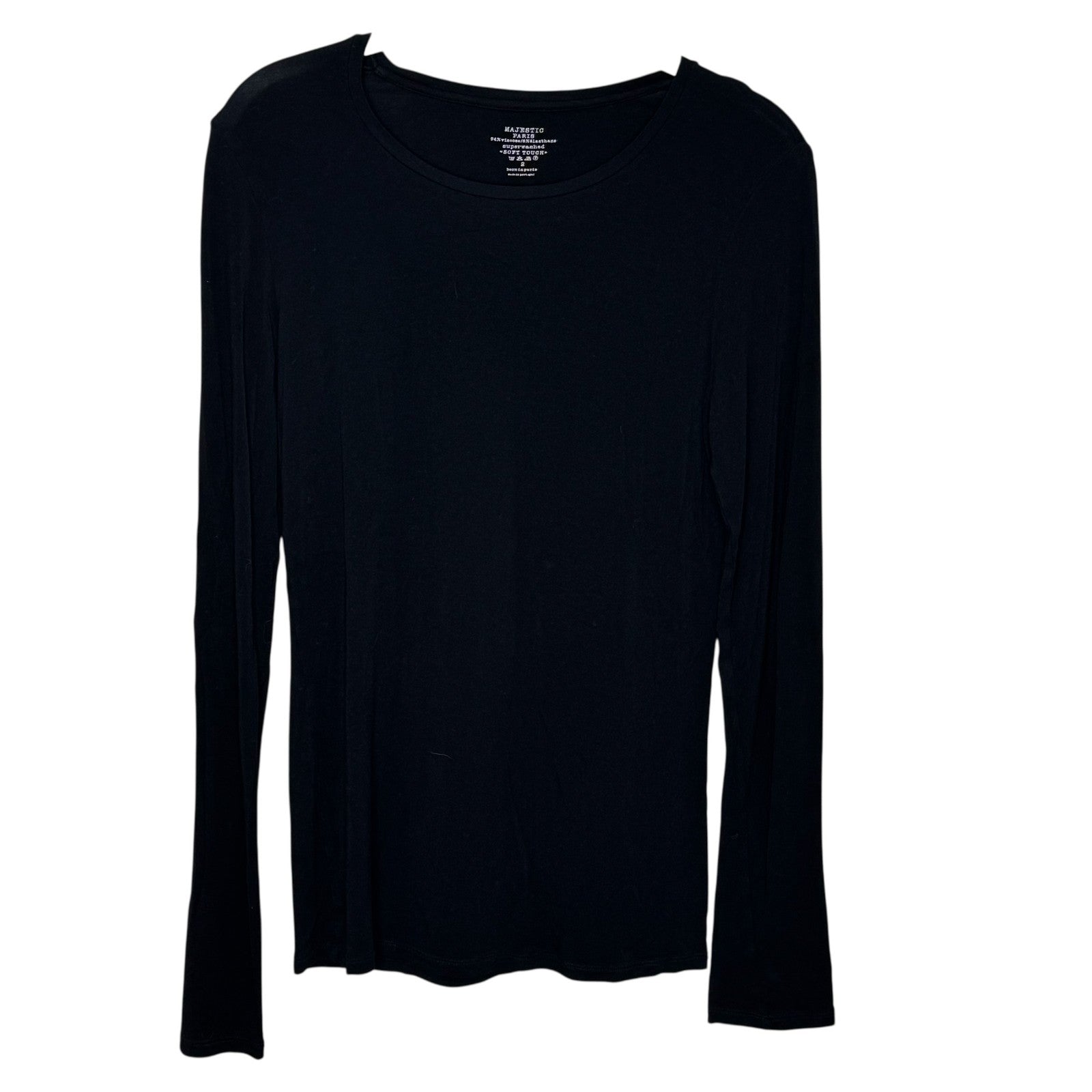 Majestic Paris Shirt Womens Medium Black Long Sleeve Soft Touch Viscose Stretch - Flair - Style