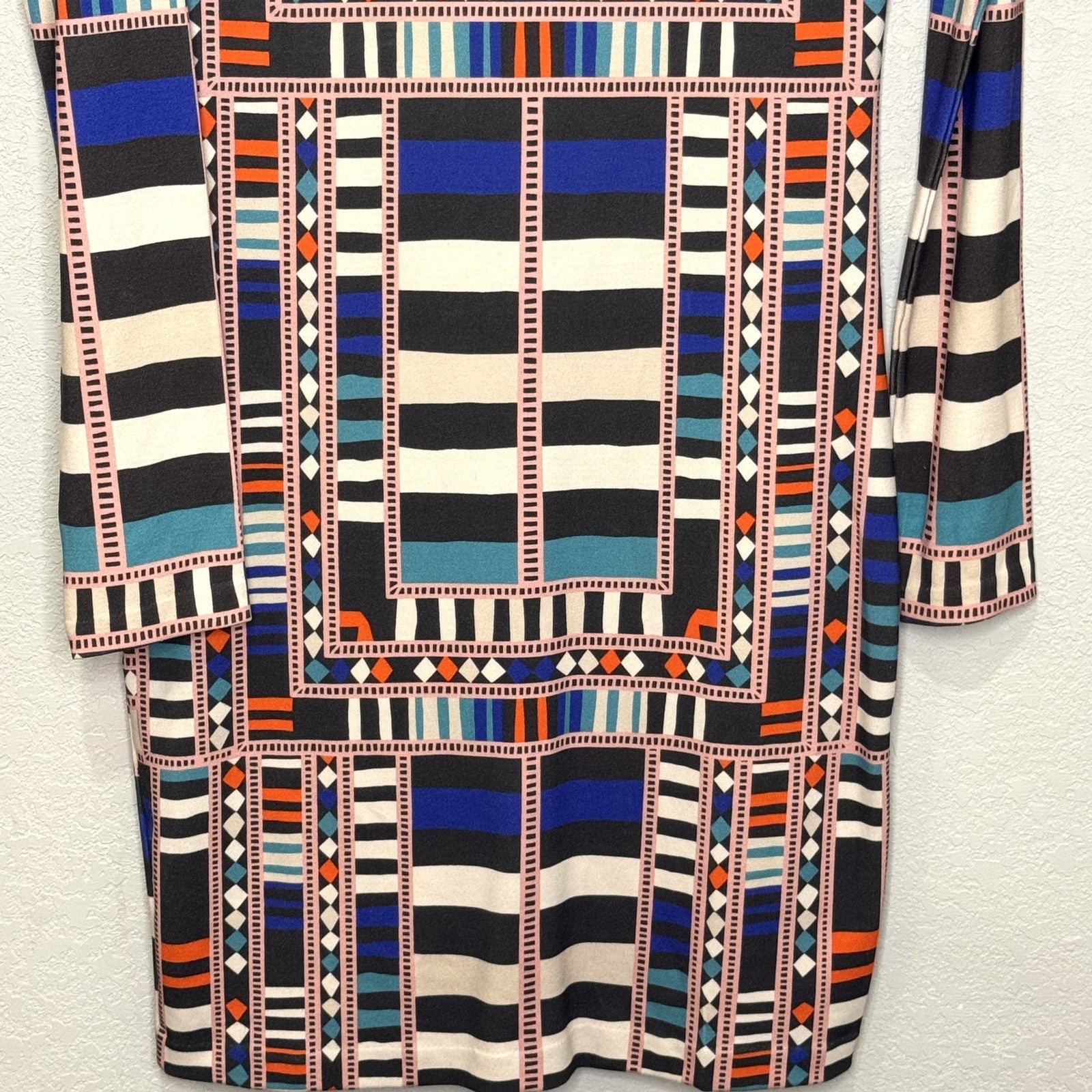 Mara Hoffman Dress Size Medium Multicolor Geometric Striped Long Sleeve Fitted - Flair - Style