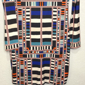 Mara Hoffman Dress Size Medium Multicolor Geometric Striped Long Sleeve Fitted - Flair - Style