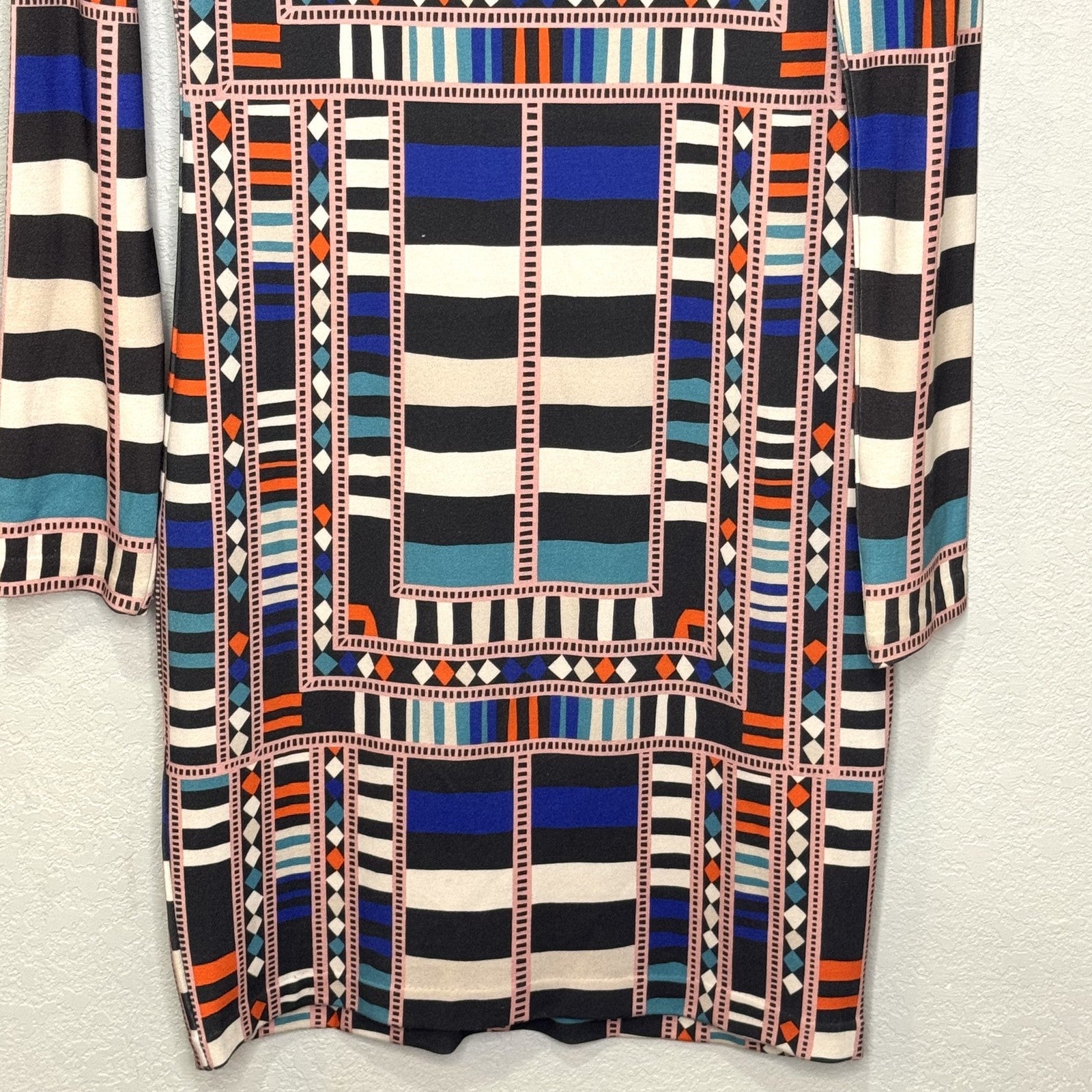 Mara Hoffman Dress Size Medium Multicolor Geometric Striped Long Sleeve Fitted - Flair - Style