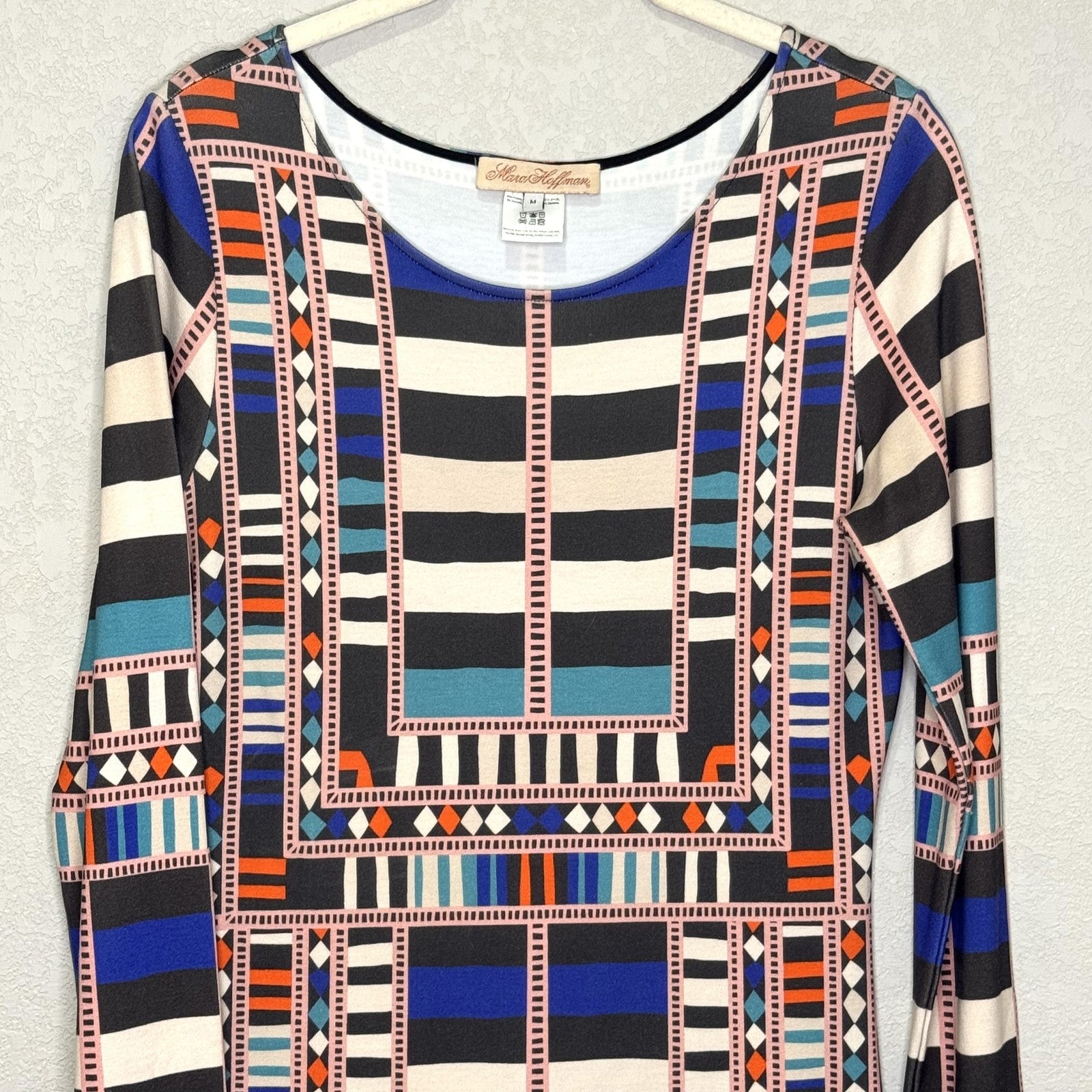 Mara Hoffman Dress Size Medium Multicolor Geometric Striped Long Sleeve Fitted - Flair - Style