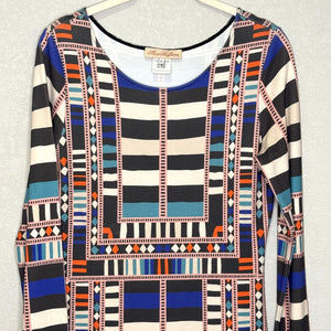 Mara Hoffman Dress Size Medium Multicolor Geometric Striped Long Sleeve Fitted - Flair - Style