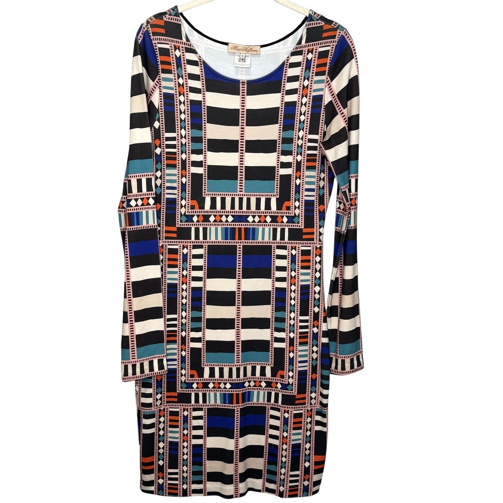 Mara Hoffman Dress Size Medium Multicolor Geometric Striped Long Sleeve Fitted - Flair - Style