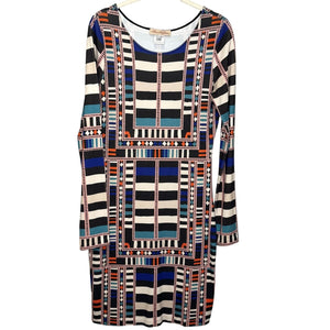 Mara Hoffman Dress Size Medium Multicolor Geometric Striped Long Sleeve Fitted - Flair - Style