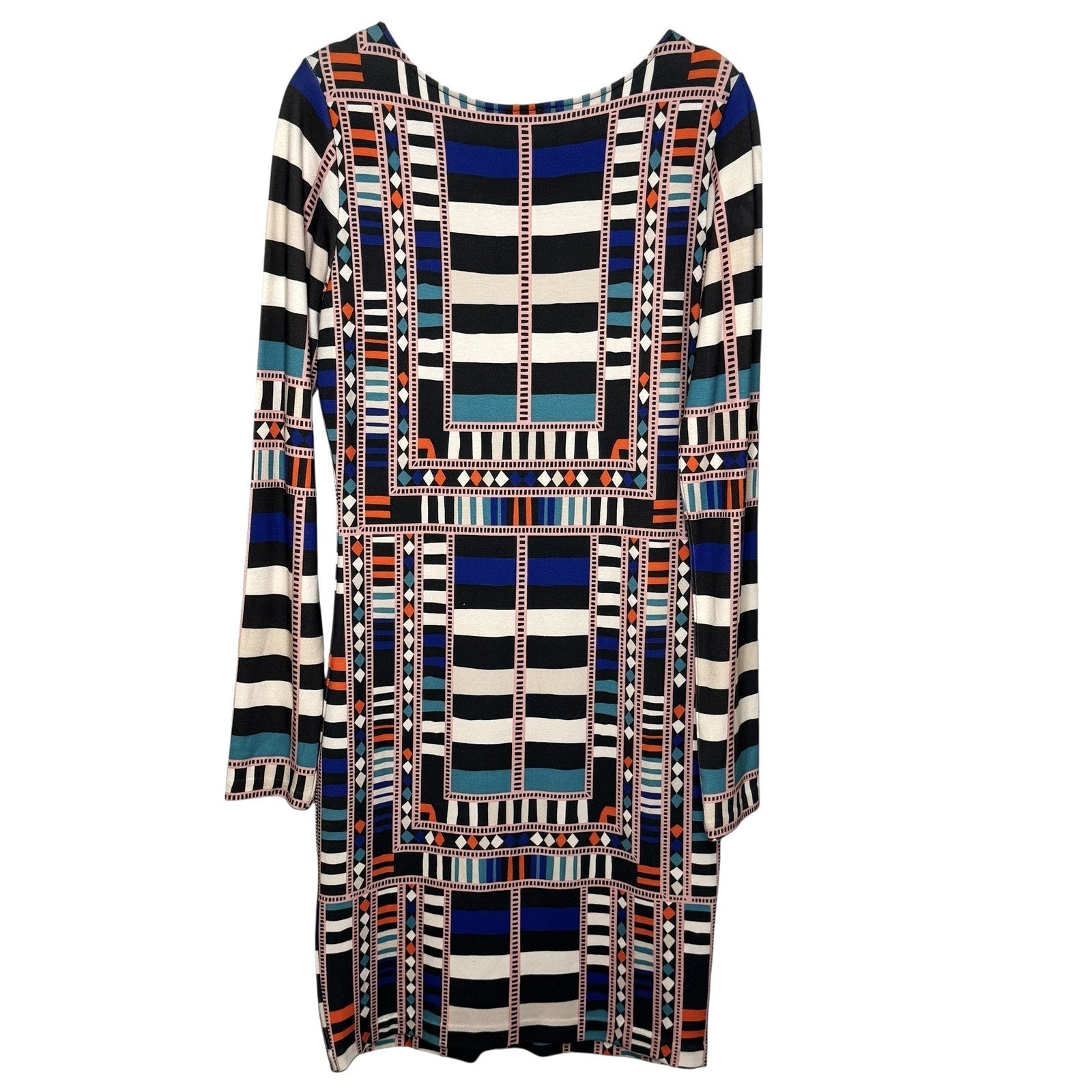 Mara Hoffman Dress Size Medium Multicolor Geometric Striped Long Sleeve Fitted - Flair - Style