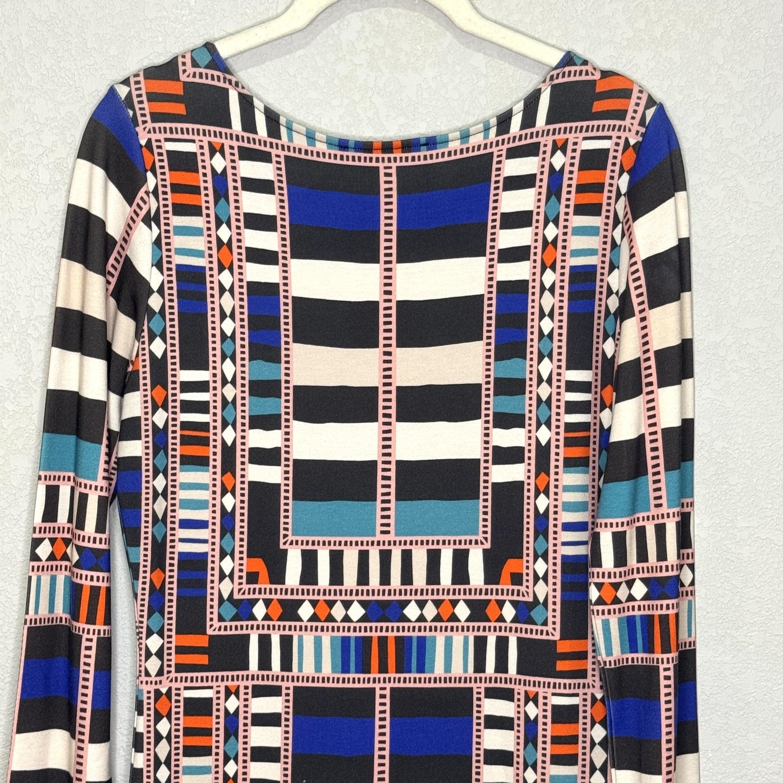 Mara Hoffman Dress Size Medium Multicolor Geometric Striped Long Sleeve Fitted - Flair - Style