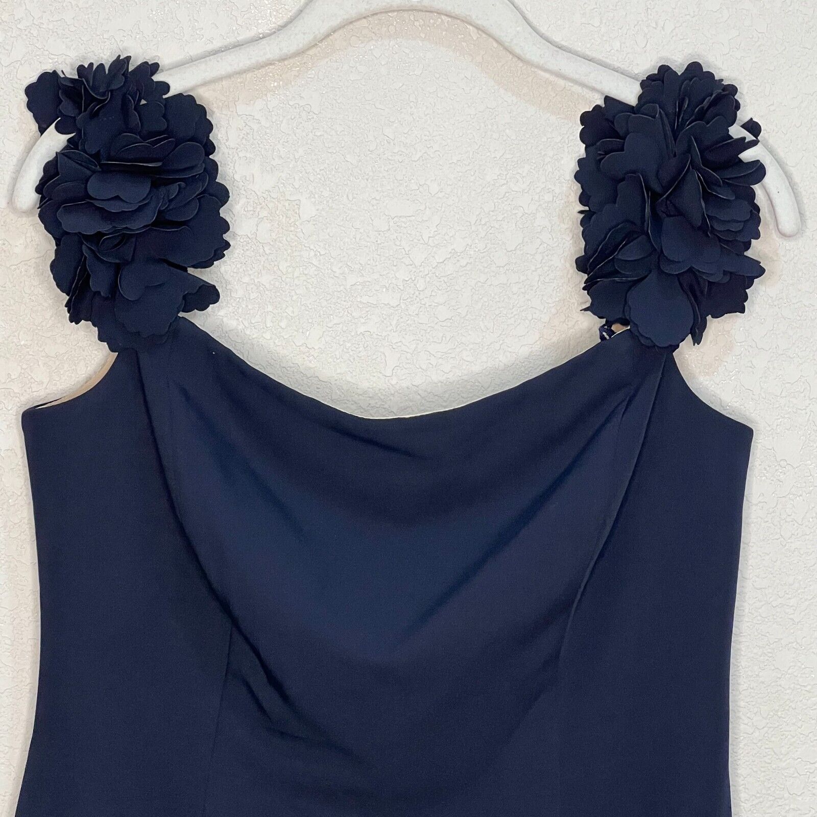 Marchesa Notte NEW Navy Blue Square Neck 3D Flower Strap Dress SIZE 8 $495 - Flair - Style