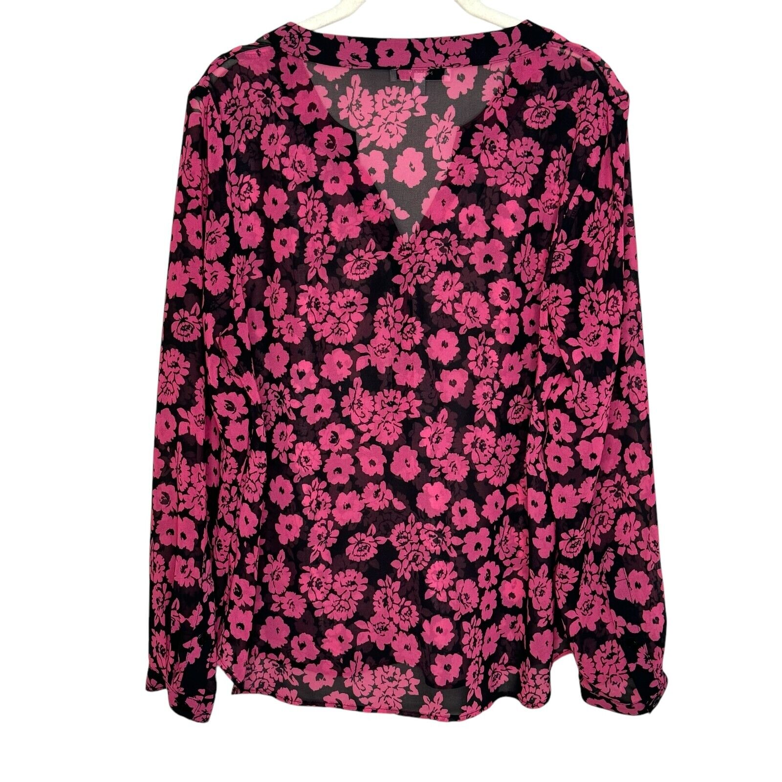MILLY Blouse Shirt Size 8 Pink Black Brooke Floral Print Chiffon $210 - Flair - Style