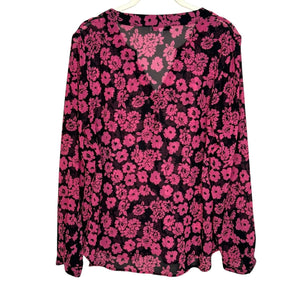 MILLY Blouse Shirt Size 8 Pink Black Brooke Floral Print Chiffon $210 - Flair - Style
