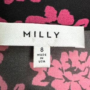 MILLY Blouse Shirt Size 8 Pink Black Brooke Floral Print Chiffon $210 - Flair - Style