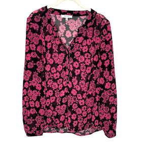 MILLY Blouse Shirt Size 8 Pink Black Brooke Floral Print Chiffon $210 - Flair - Style