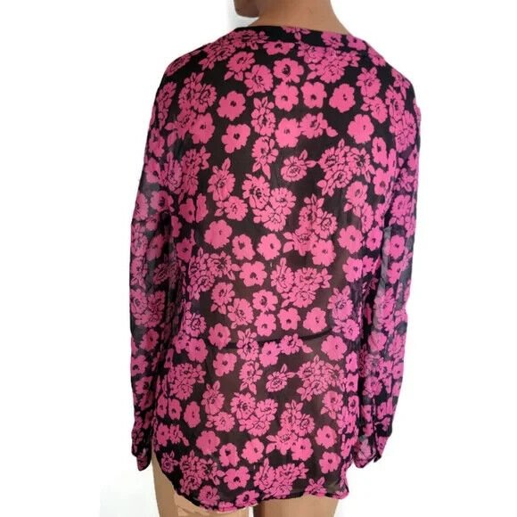 MILLY Blouse Shirt Size 8 Pink Black Brooke Floral Print Chiffon $210 - Flair - Style