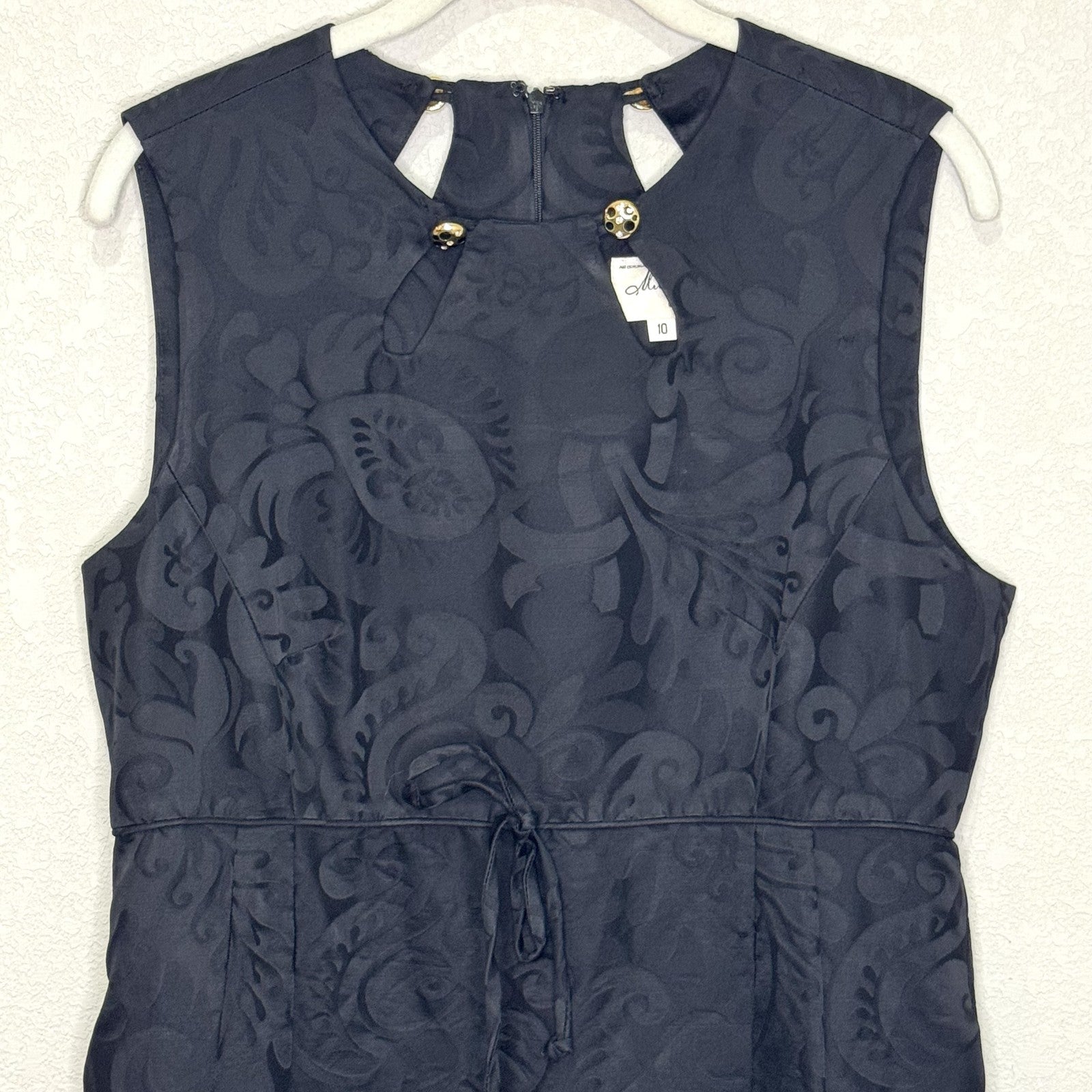 Milly Dress Womens 10 Black Sleeveless Wool Blend Textured Jacquard Keyhole USA - Flair - Style