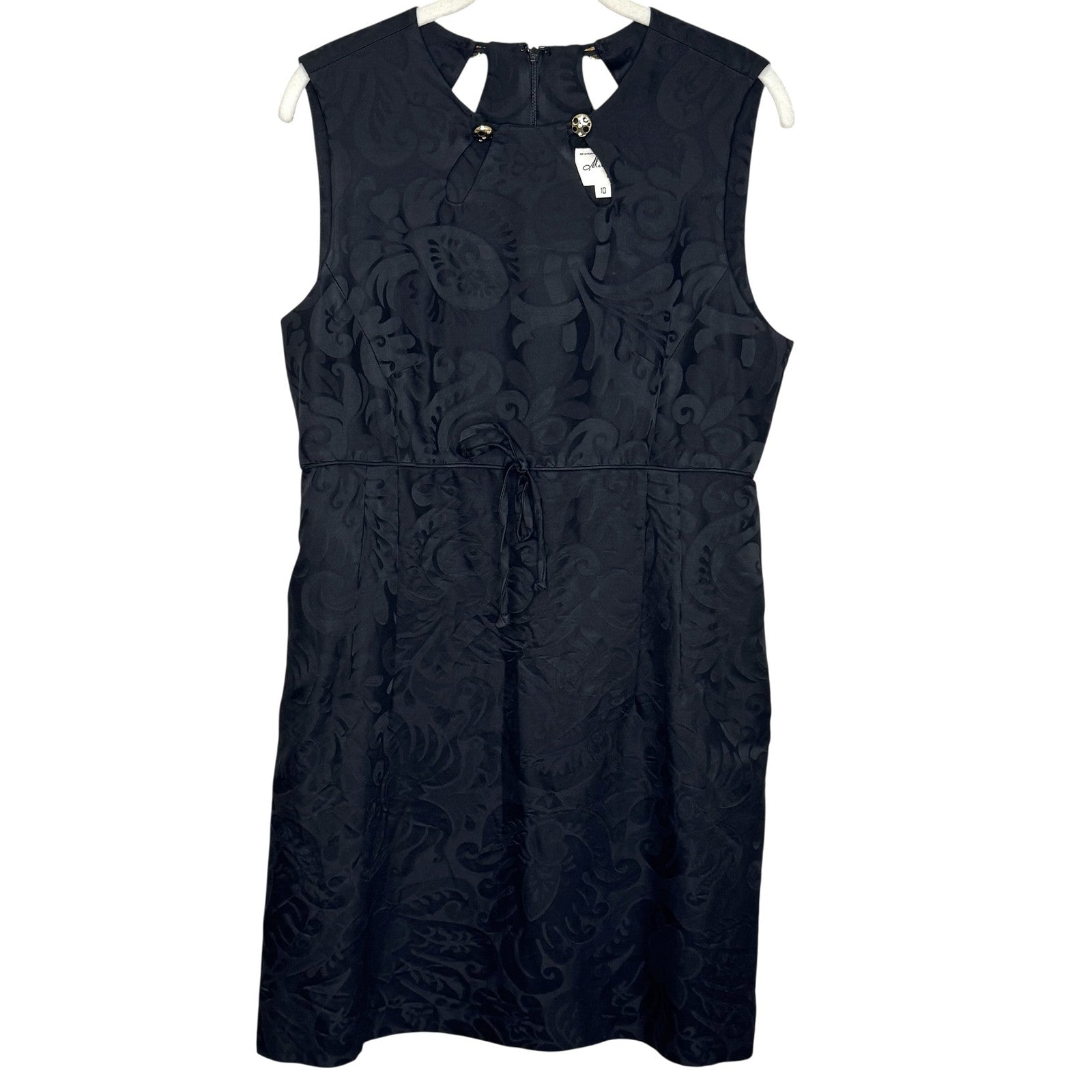 Milly Dress Womens 10 Black Sleeveless Wool Blend Textured Jacquard Keyhole USA - Flair - Style