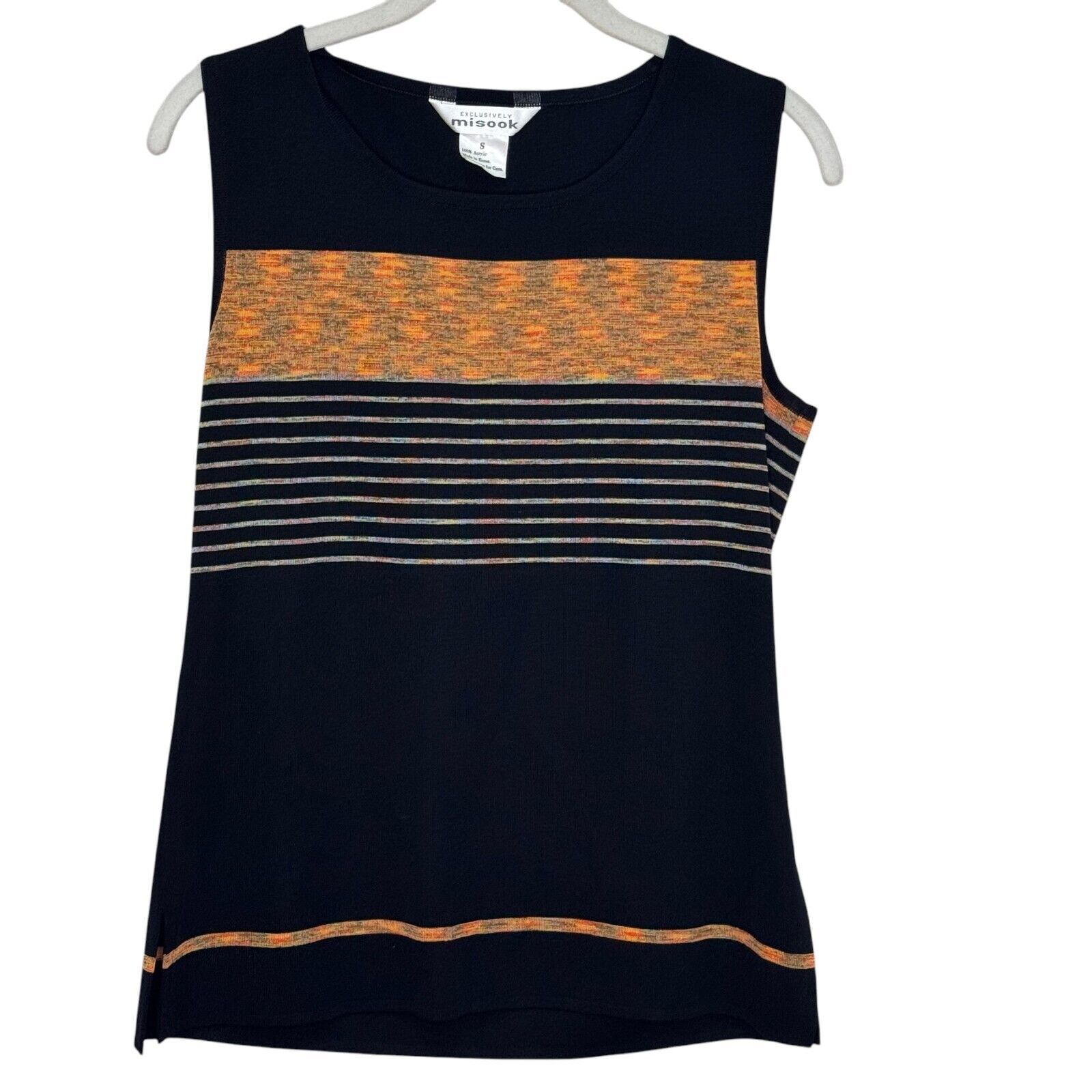Misook Black Tank Size Small Sleeveless Stripe Acrylic - Flair - Style