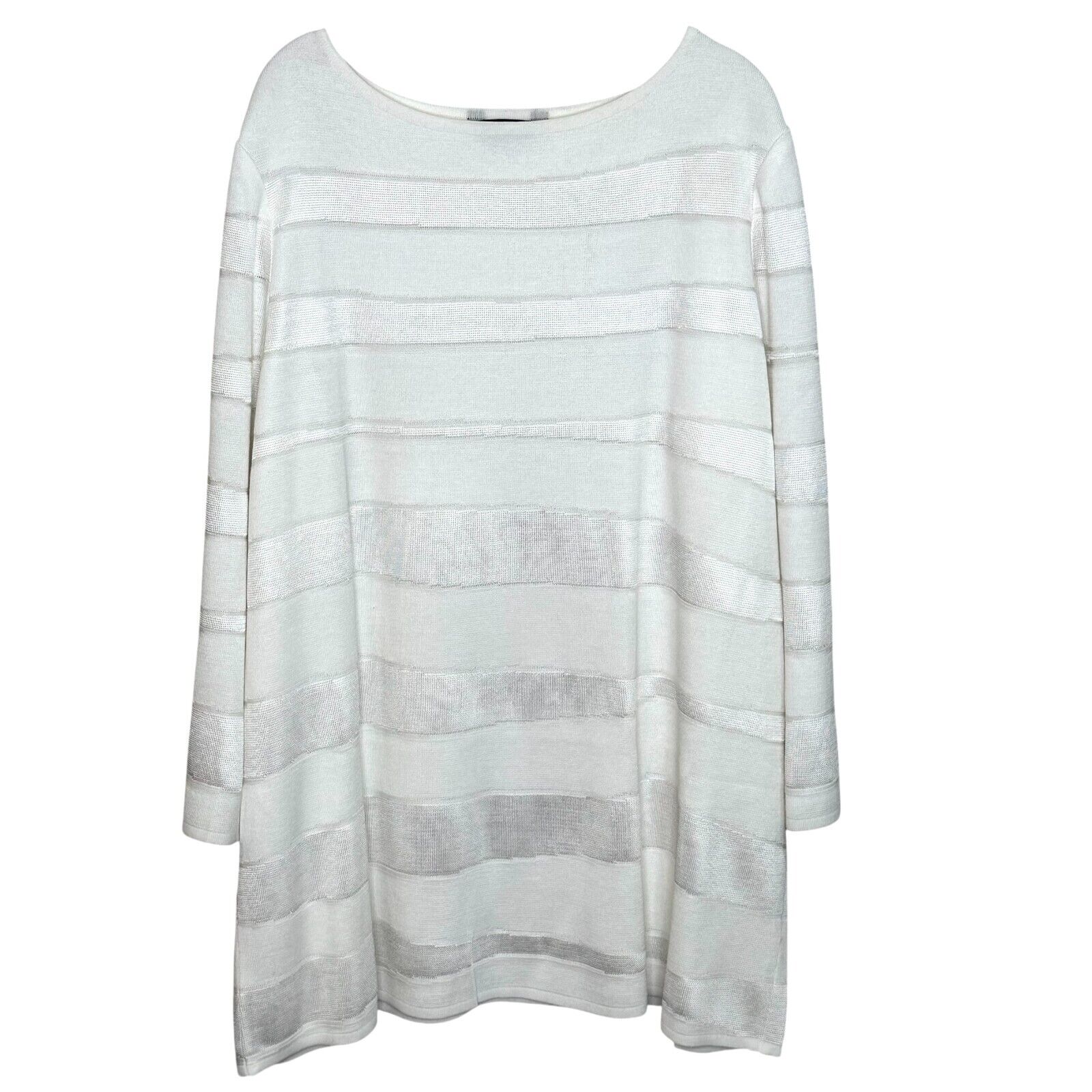 Misook Sweater 1X White Tonal Striped Sweater Tunic - Flair - Style