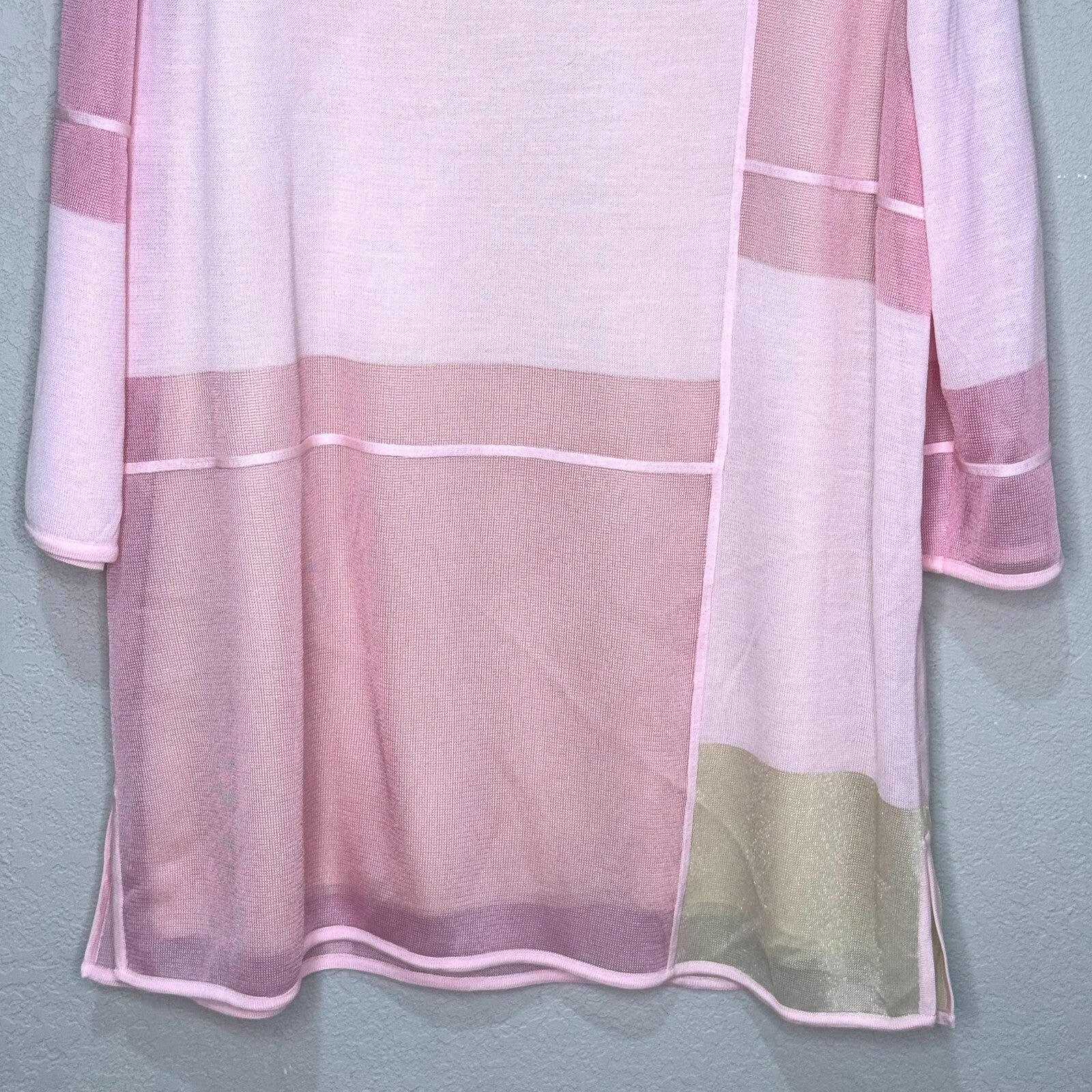MISOOK Sweater Size Large Pink Sparkle Colorblock 3/4 Sleeve Lined - Flair - Style