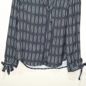 Modcloth Shirt Size Small Black Allover Paperclip Blouse Career Office - Flair - Style