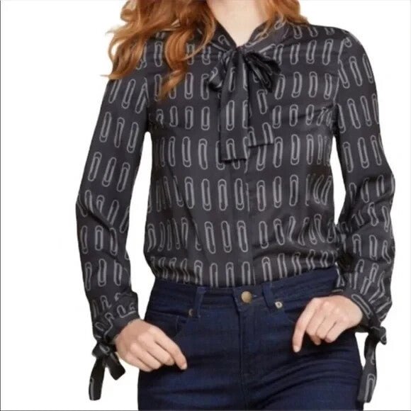 Modcloth Shirt Size Small Black Allover Paperclip Blouse Career Office - Flair - Style