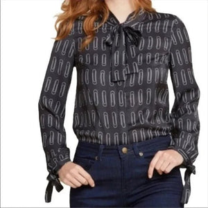 Modcloth Shirt Size Small Black Allover Paperclip Blouse Career Office - Flair - Style