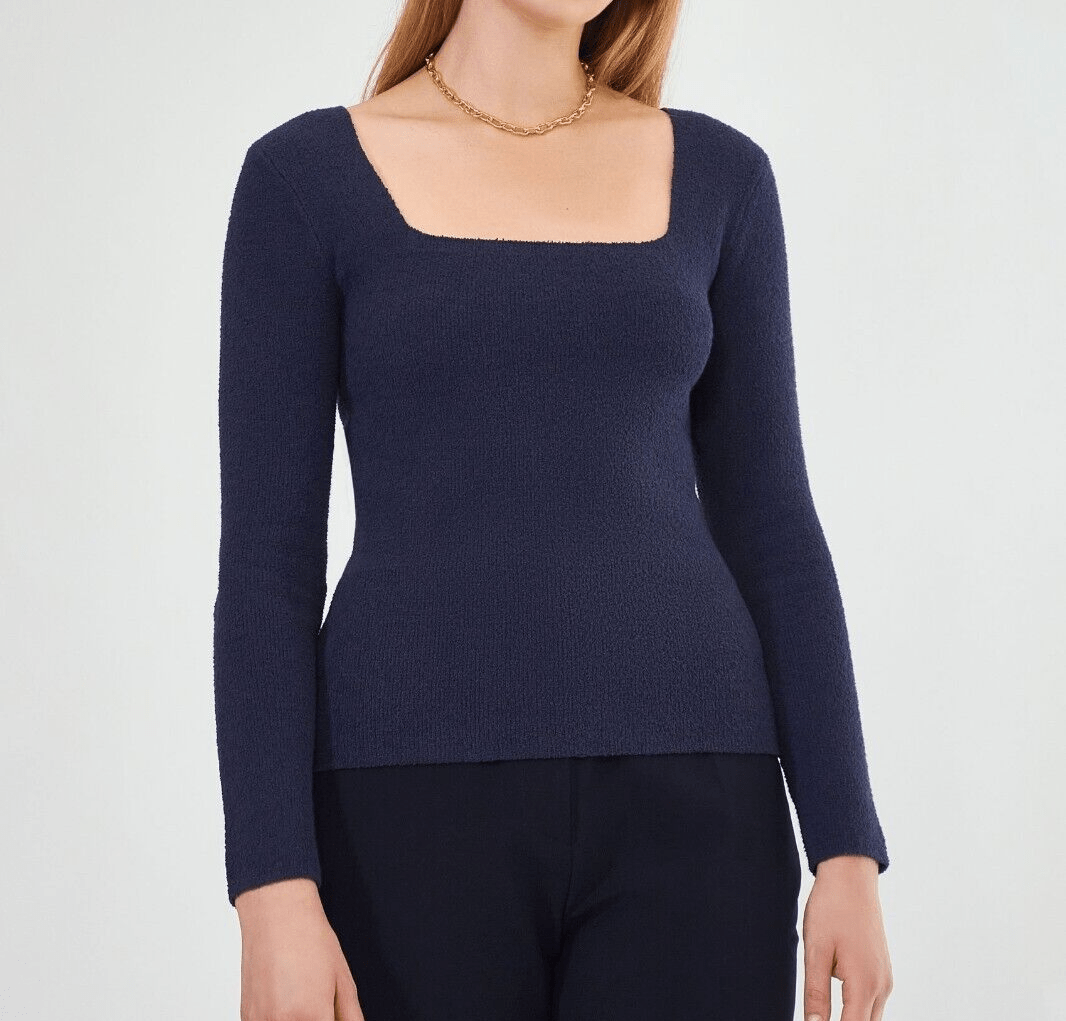 Nanushka Navy Ambru Knitted Square Neck Pullover Sweater Size Medium $375 - Flair - Style