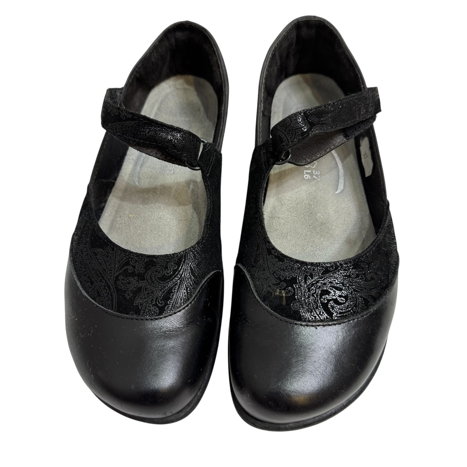 Naot Mary Jane Shoes Womens Size 37 Black Leather Velour Strap Comfort Walking - Flair - Style