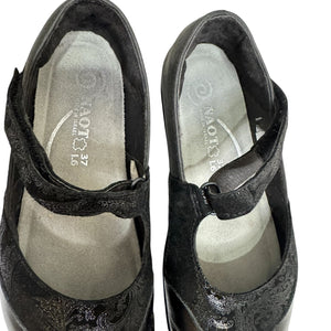 Naot Mary Jane Shoes Womens Size 37 Black Leather Velour Strap Comfort Walking - Flair - Style