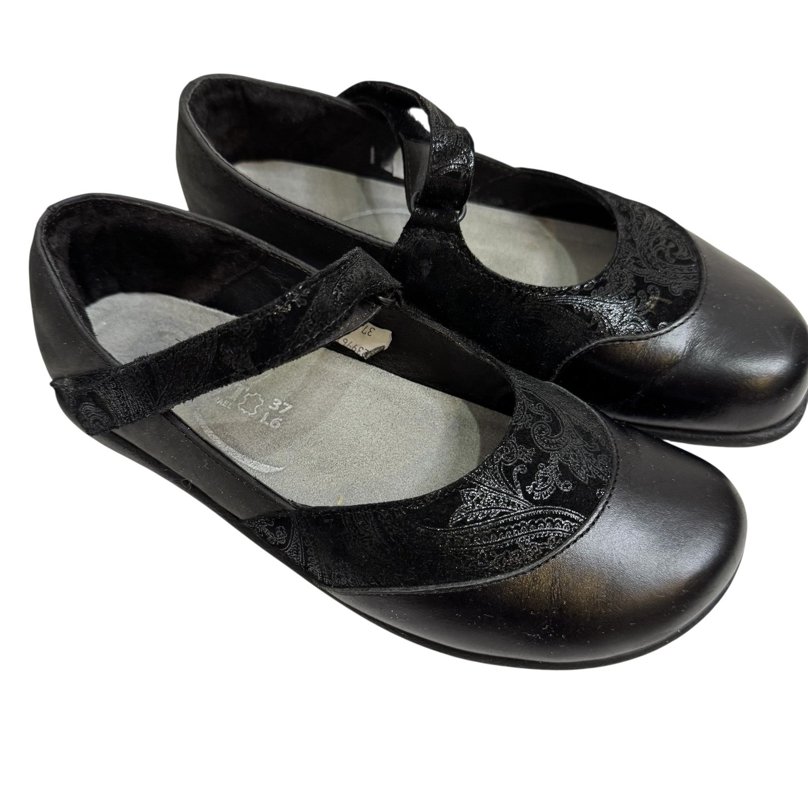 Naot Mary Jane Shoes Womens Size 37 Black Leather Velour Strap Comfort Walking - Flair - Style