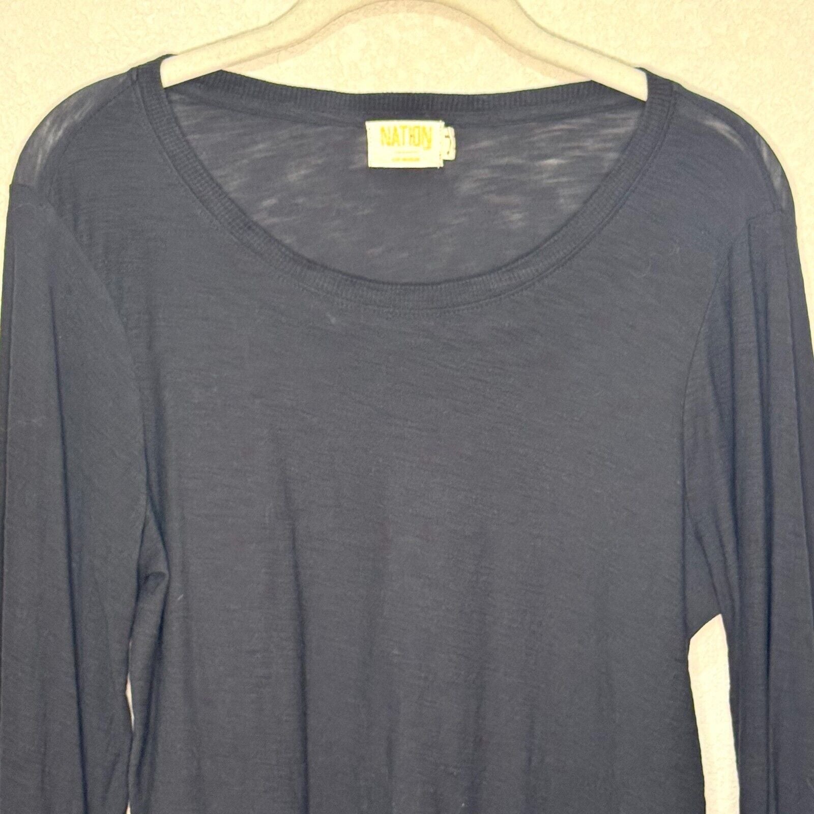 Nation LTD Black Tee Size Medium Scoopneck Long Sleeve Smocked Wrist Pima Cotton - Flair - Style