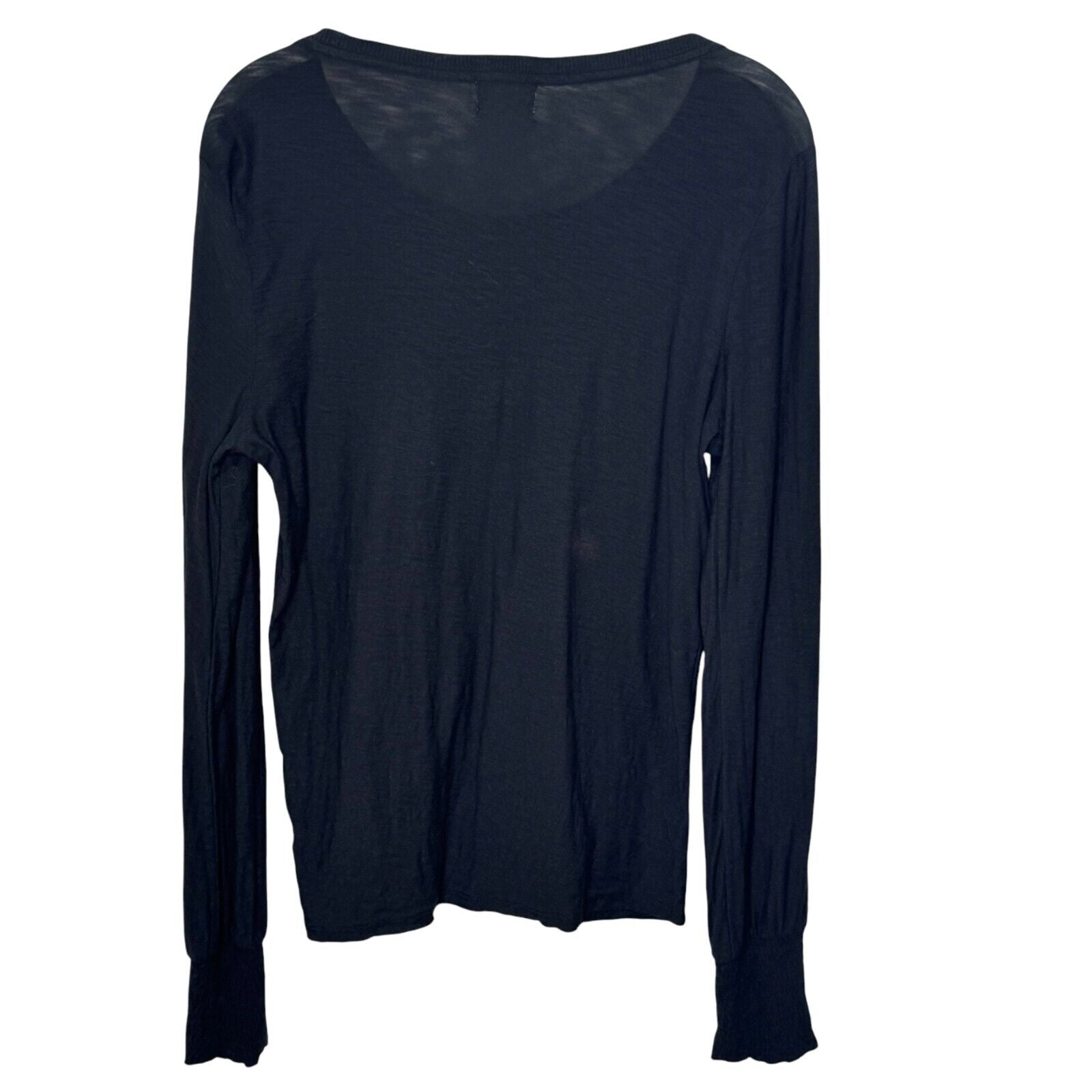 Nation LTD Black Tee Size Medium Scoopneck Long Sleeve Smocked Wrist Pima Cotton - Flair - Style