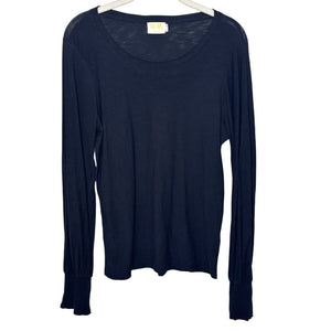 Nation LTD Black Tee Size Medium Scoopneck Long Sleeve Smocked Wrist Pima Cotton - Flair - Style