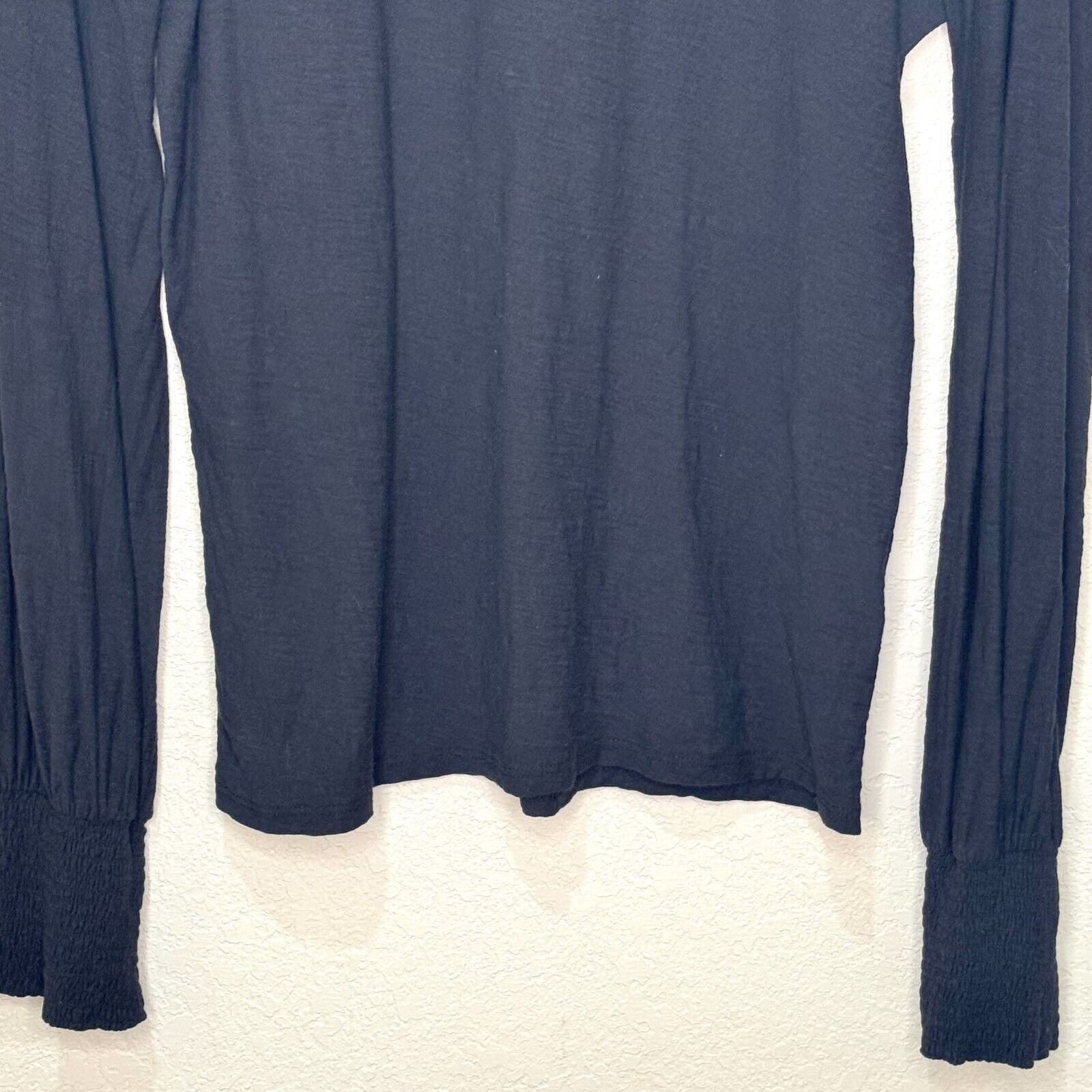 Nation LTD Black Tee Size Medium Scoopneck Long Sleeve Smocked Wrist Pima Cotton - Flair - Style