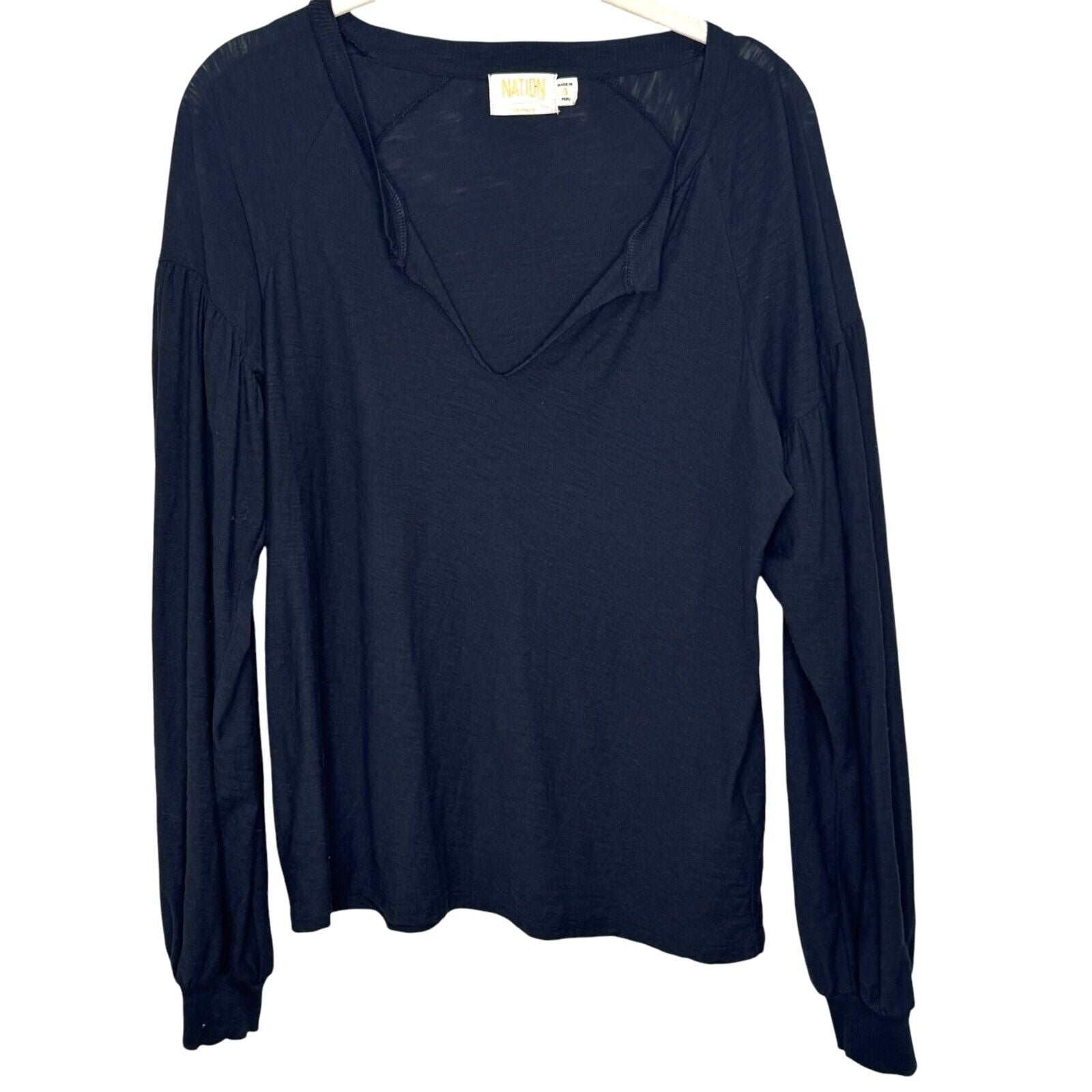 Nation LTD Black Tee Size Small Split Neck Long Sleeve Pima Cotton - Flair - Style
