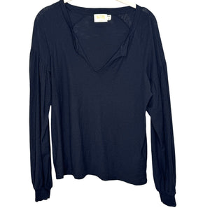 Nation LTD Black Tee Size Small Split Neck Long Sleeve Pima Cotton - Flair - Style