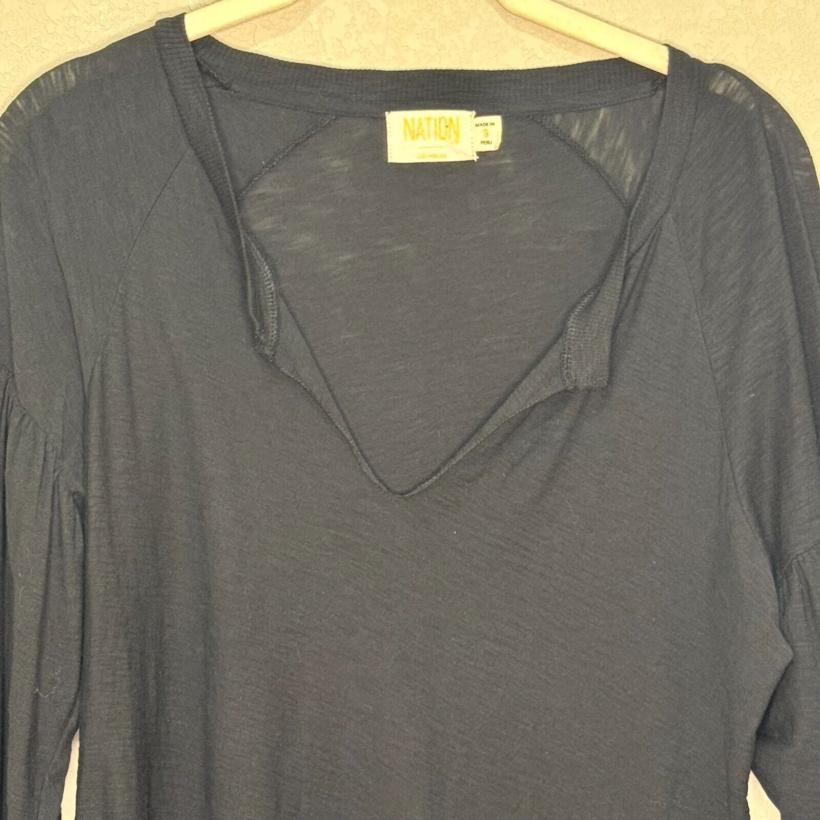 Nation LTD Black Tee Size Small Split Neck Long Sleeve Pima Cotton - Flair - Style