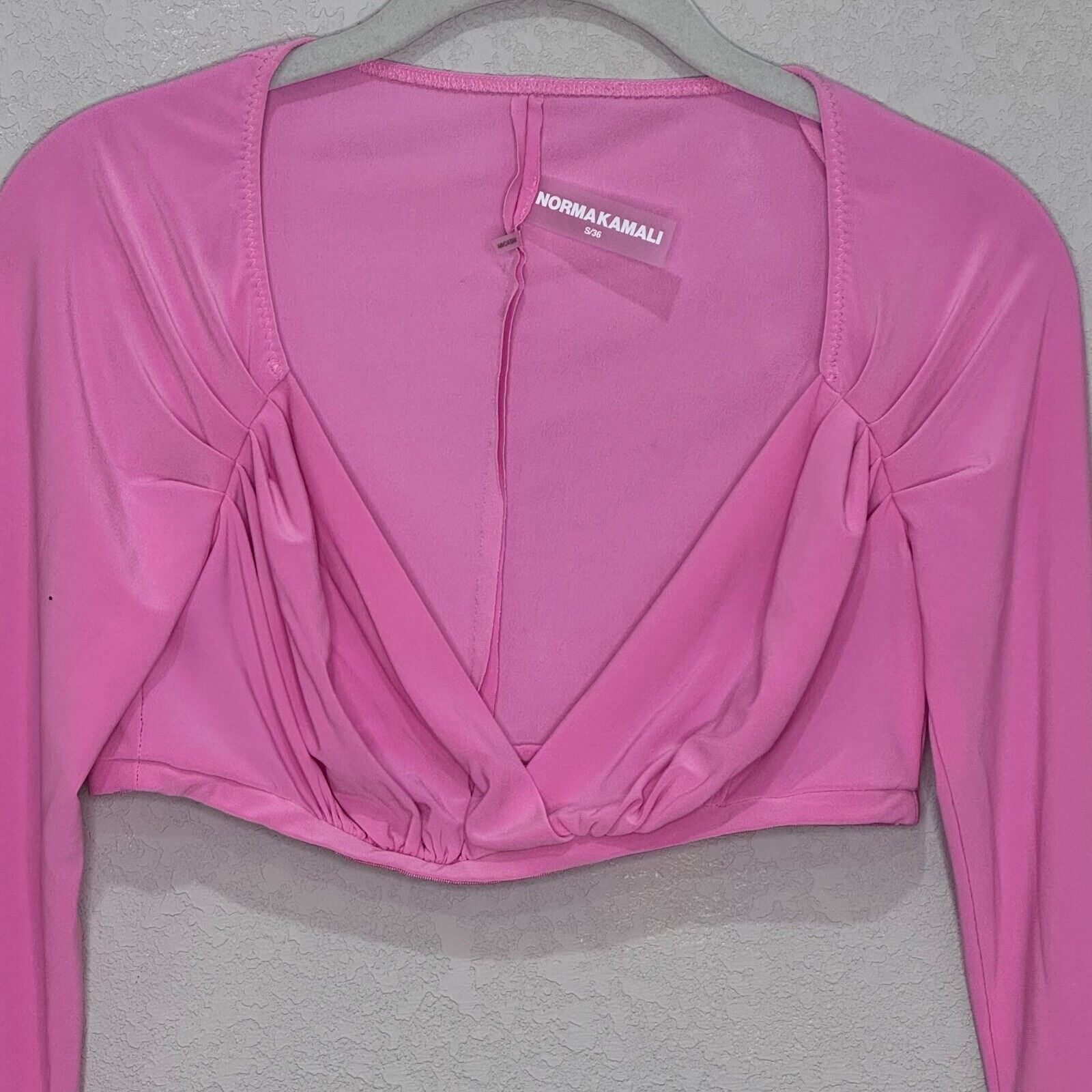 Norma Kamali Sweetheart Crop Top Size Small Candy Pink Long Sleeve NEW $125 - Flair - Style