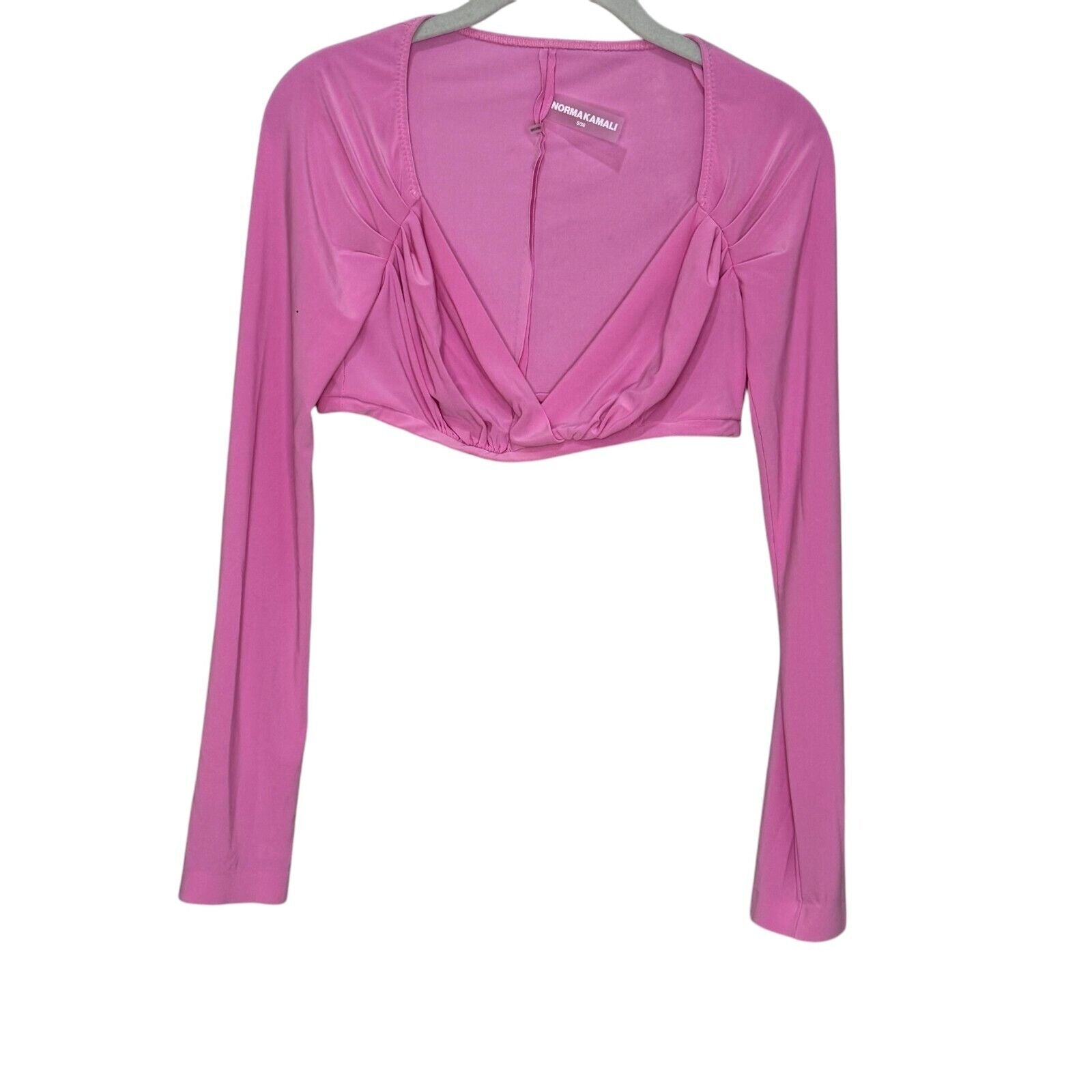 Norma Kamali Sweetheart Crop Top Size Small Candy Pink Long Sleeve NEW $125 - Flair - Style